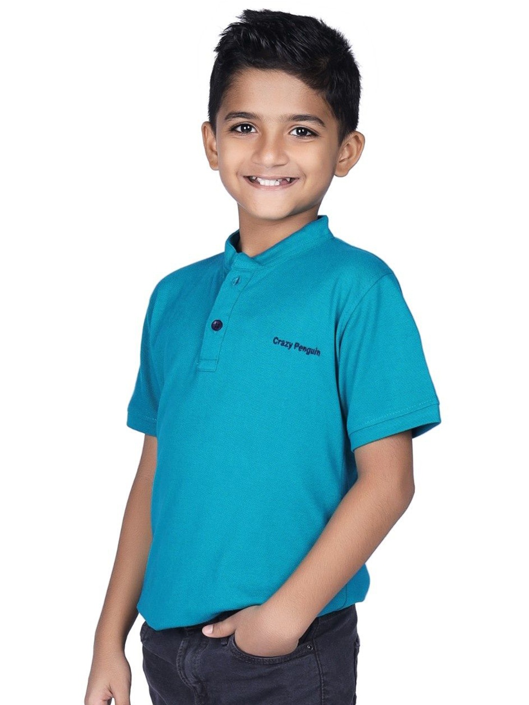 

CRAZYPENGUIN ELITE Boys Solid Polo Collar Cotton Relaxed Fit T-shirt, Blue