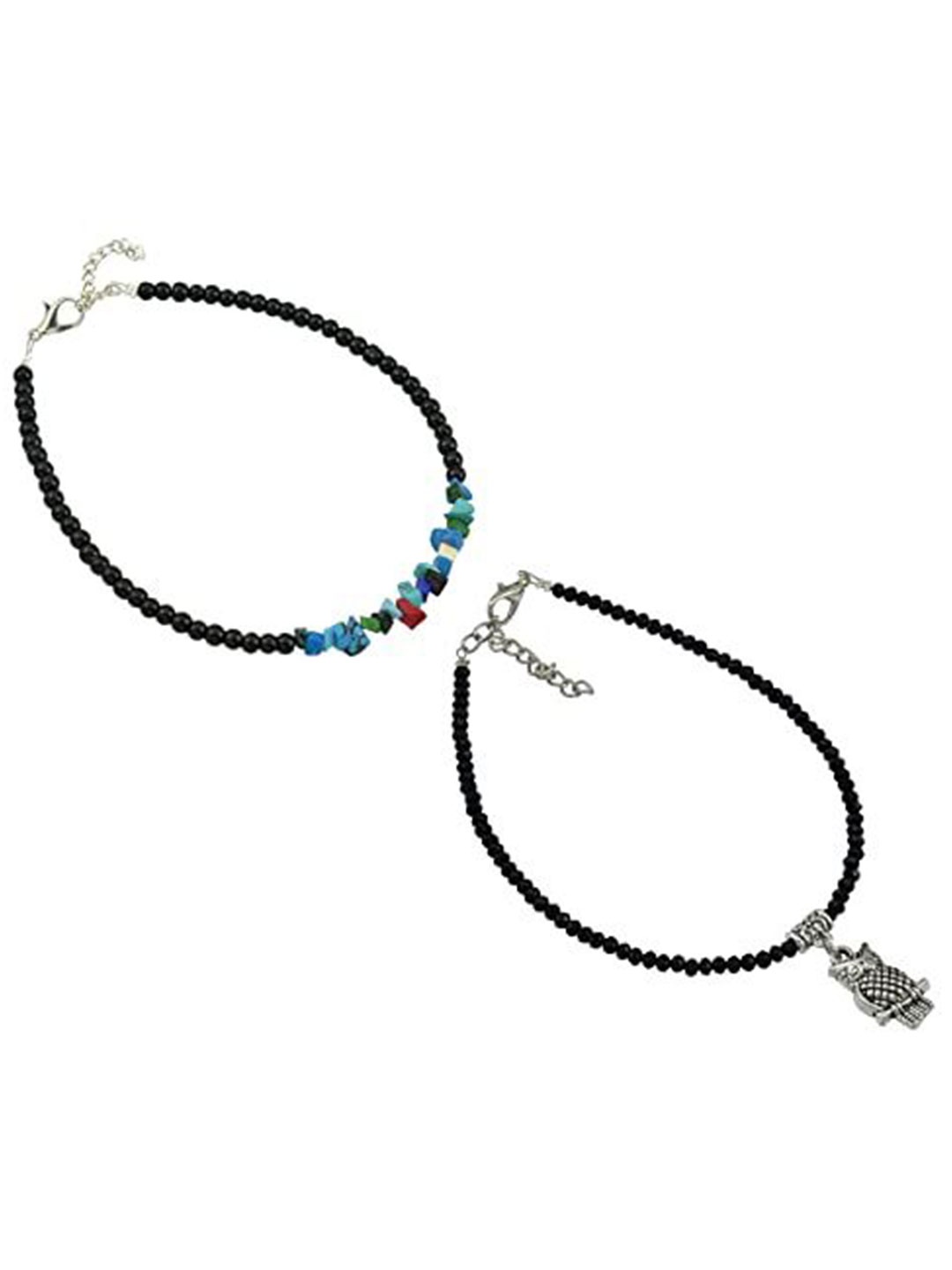 

HIGH TRENDZ Women Set of 2 Anklets, Black