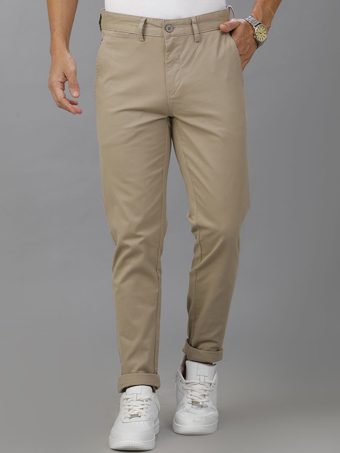 

Double Two Men Slim Fit Chinos Trousers, Beige