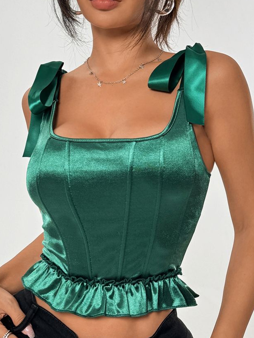 

LULU & SKY Striped Cinched Waist Crop Top, Green