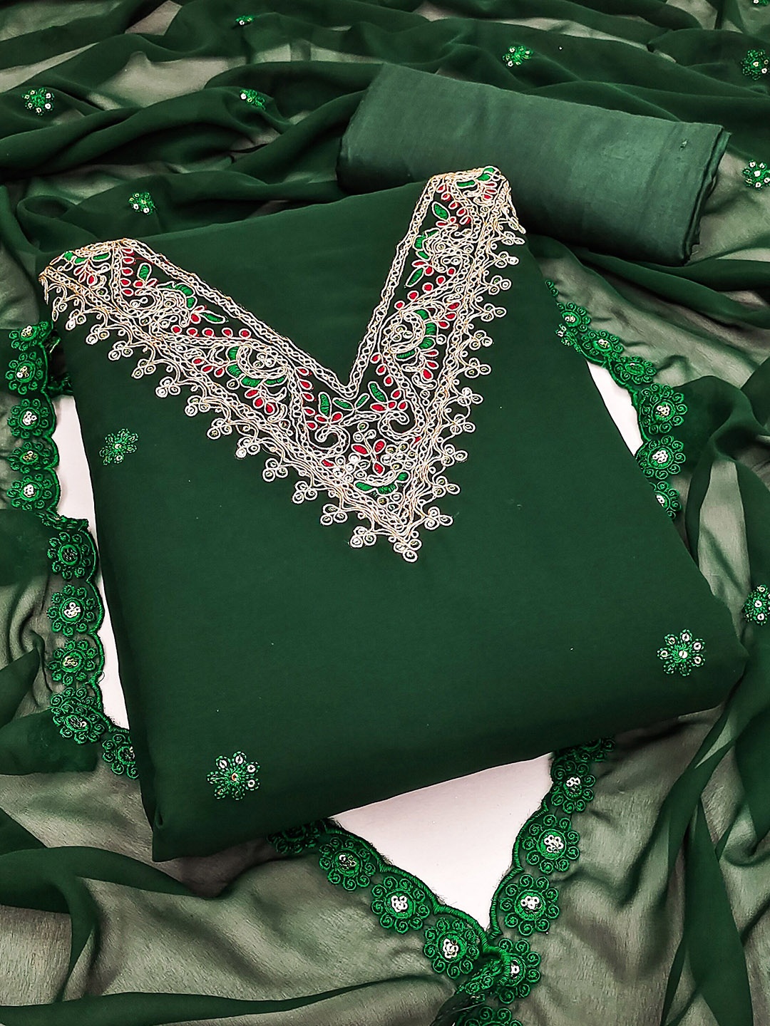 

Maroosh Embellished Unstitched Dress Material, Green