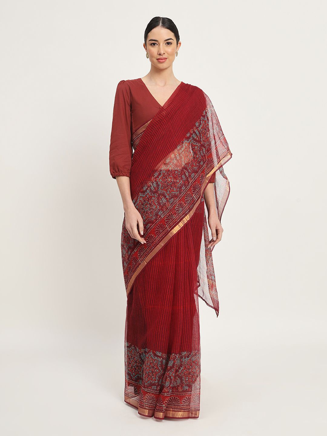 

Thevasa Floral Zari Kota Saree, Red