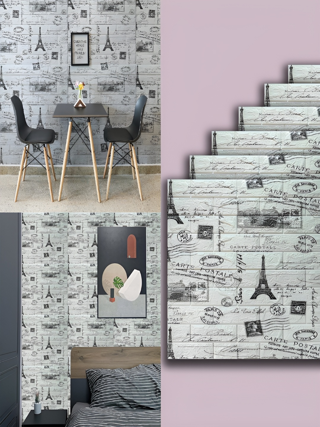 

Lukzer 6-Pcs Grey & Black Printed Self-Adhesive Wall Panels