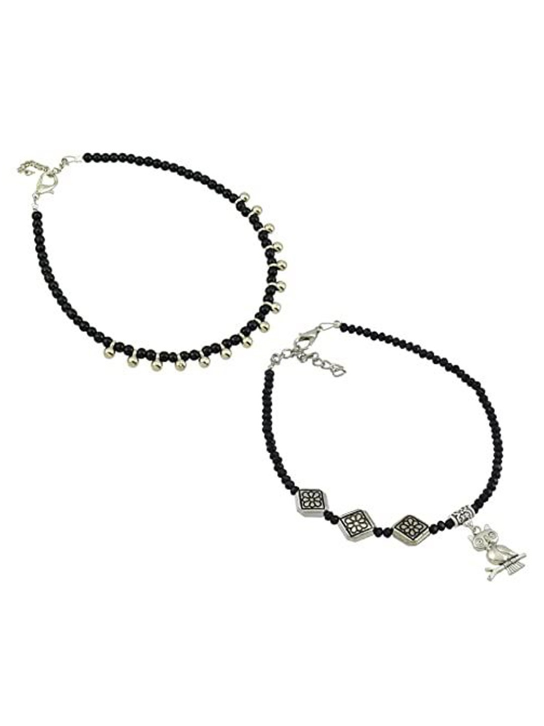 

HIGH TRENDZ Women Set of 2 Anklets, Black