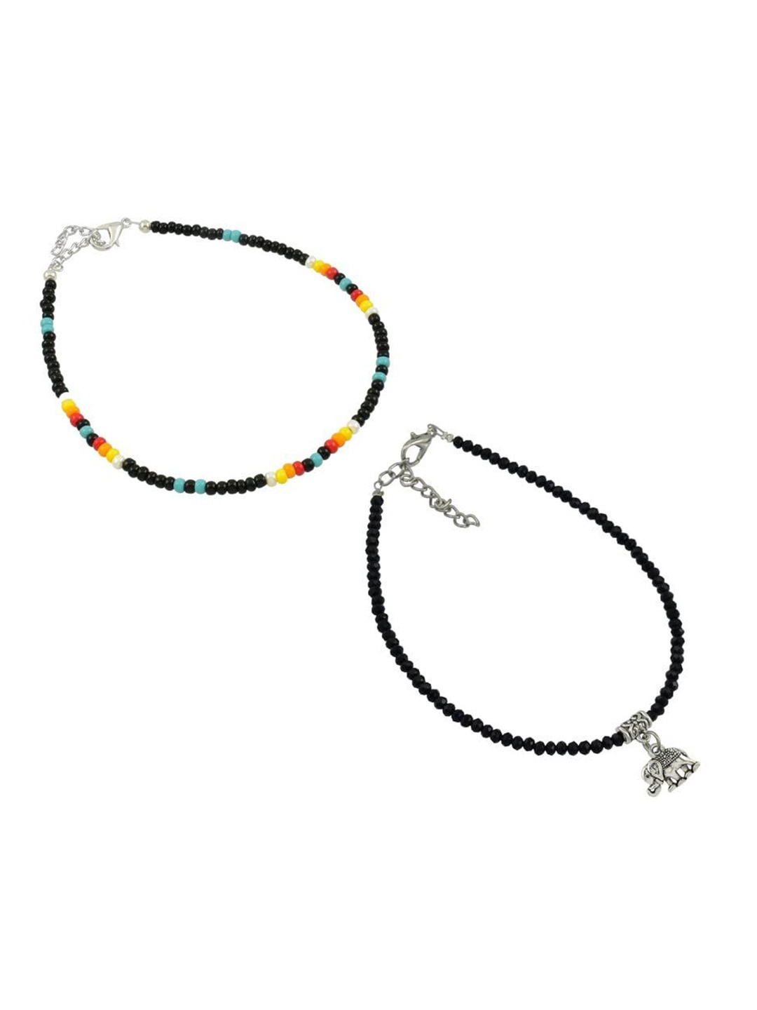 

HIGH TRENDZ Women Set of 2 Anklets, Black