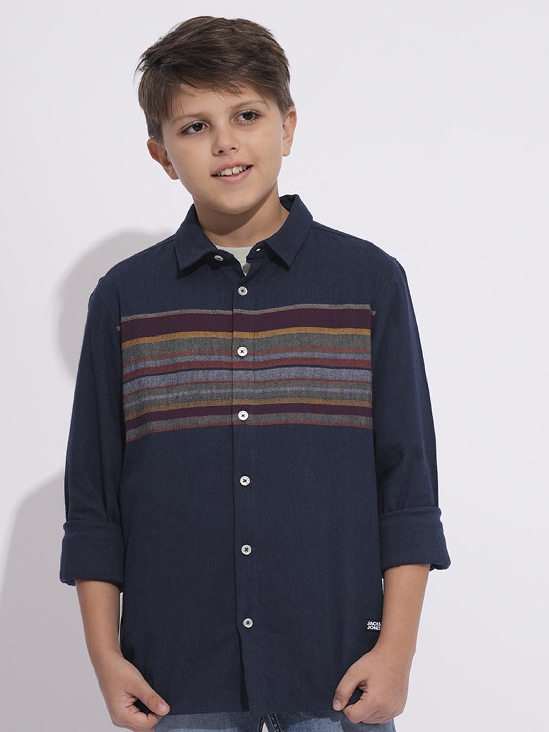 

Jack & Jones Junior Boys Horizontal Stripes Opaque Striped Casual Shirt, Navy blue