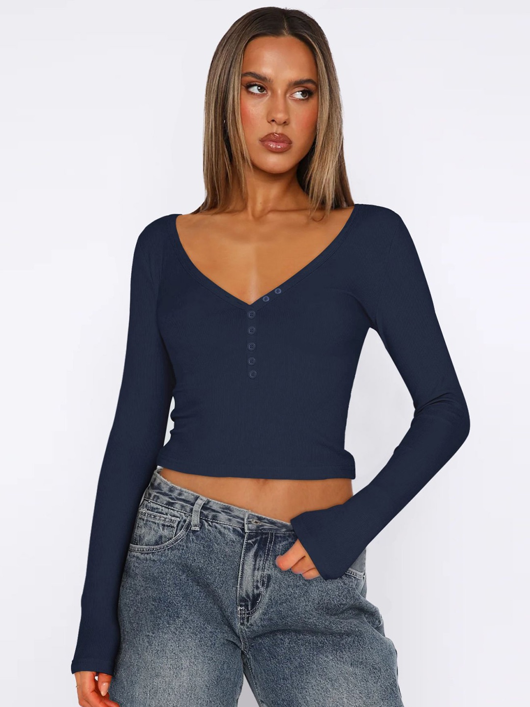 

StyleCast x Revolte Crop Top, Navy blue