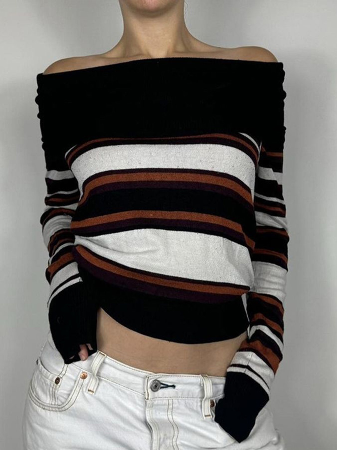 

LULU & SKY Women Striped Pullover, Black