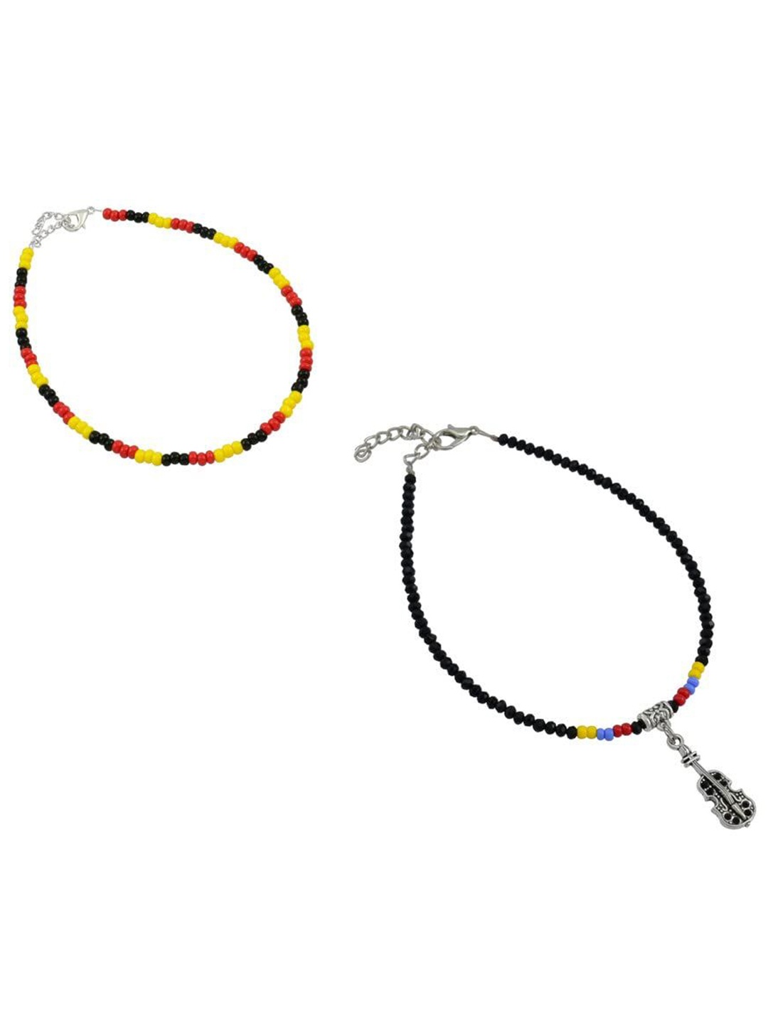 

HIGH TRENDZ Women Set of 2 Anklets, Black
