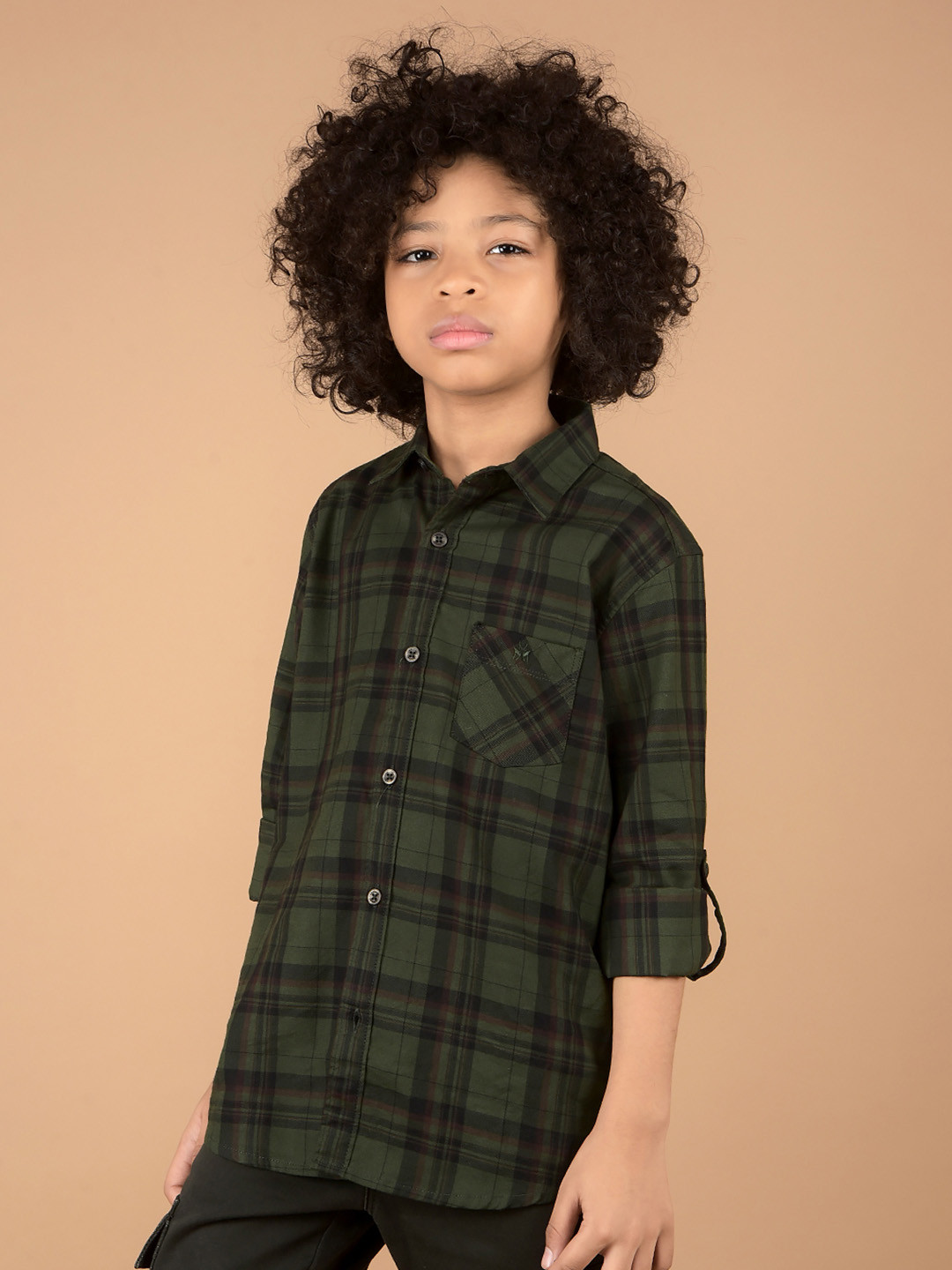 

Crimsoune Club Boys Premium Slim Fit Tartan Checks Opaque Checked Casual Shirt, Green