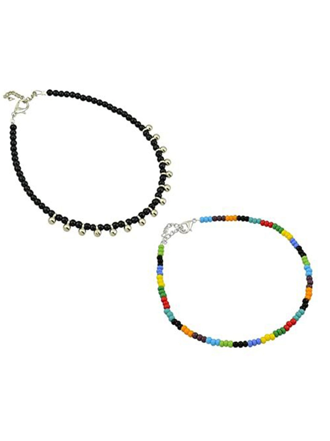 

HIGH TRENDZ Women Set of 2 Anklets, Black