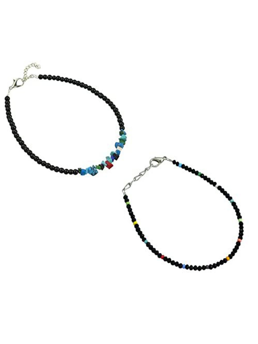 

HIGH TRENDZ Women Set of 2 Anklets, Black