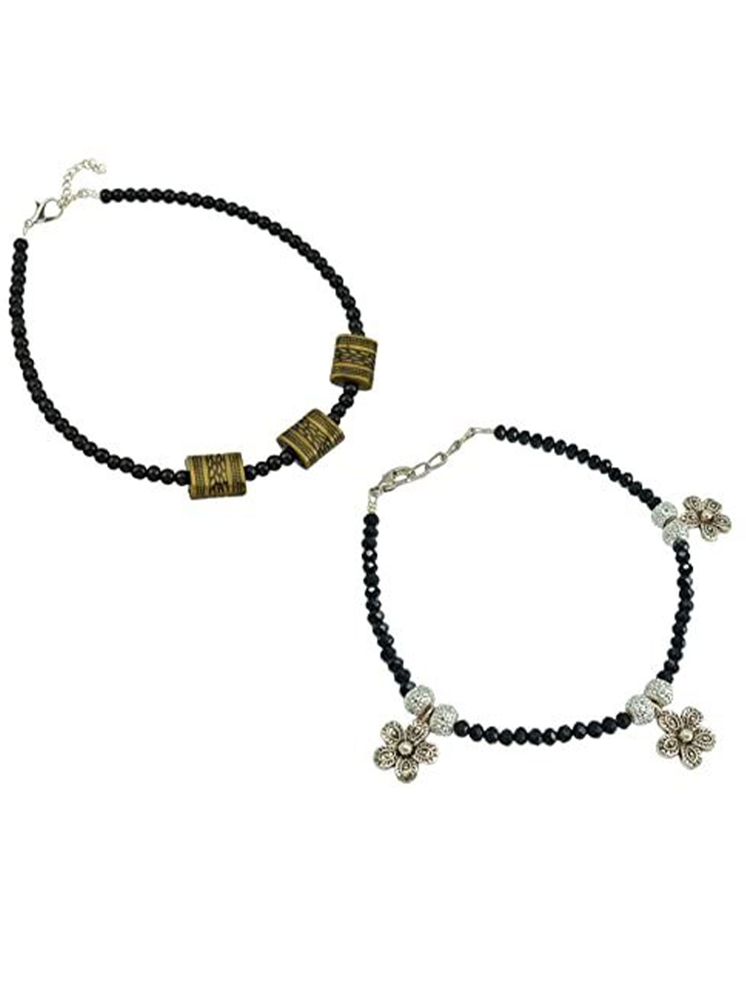 

HIGH TRENDZ Women Set of 2 Anklets, Black