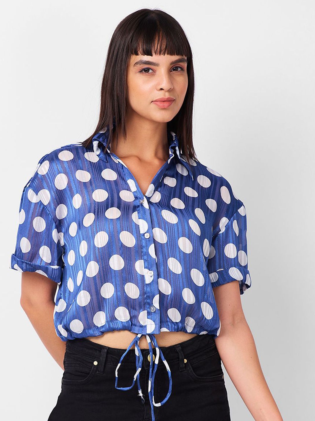

IZEL Women Polka Dot Printed Casual Shirt, Navy blue