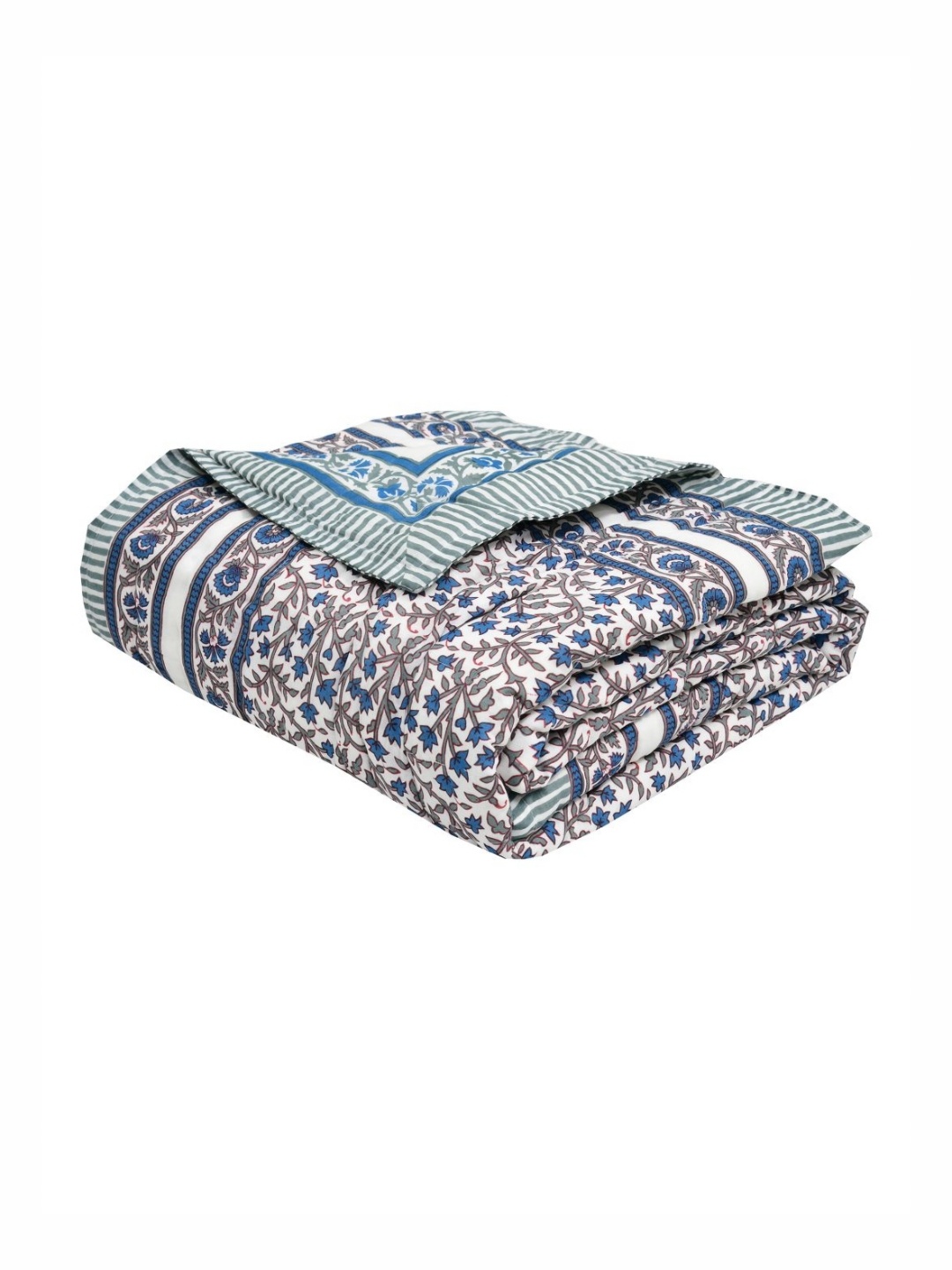 

BLOCKS OF INDIA Blue & White Floral Mild Winter 350 GSM Single Bed Quilt