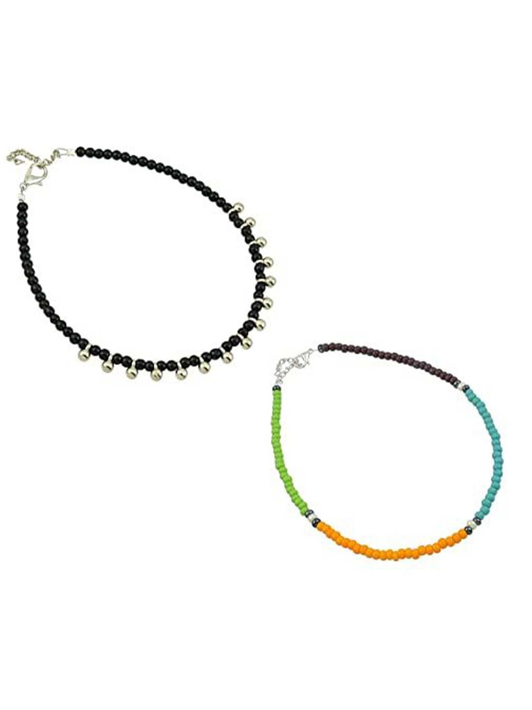 

HIGH TRENDZ Women Set of 2 Anklets, Black