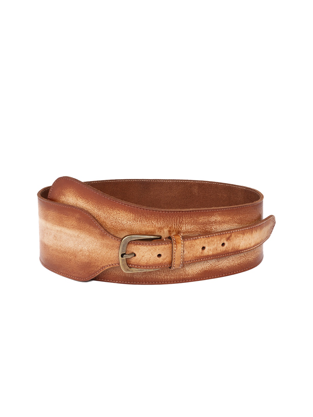 

ART N VINTAGE Women Textured Leather Belt, Tan