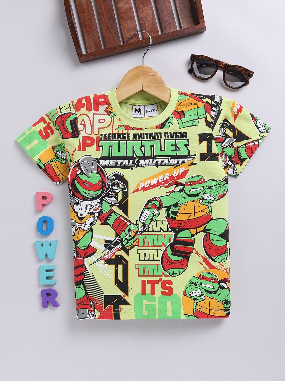 

YK X Minute Mirth Boys Ninja Turtle Printed T-shirt, Green