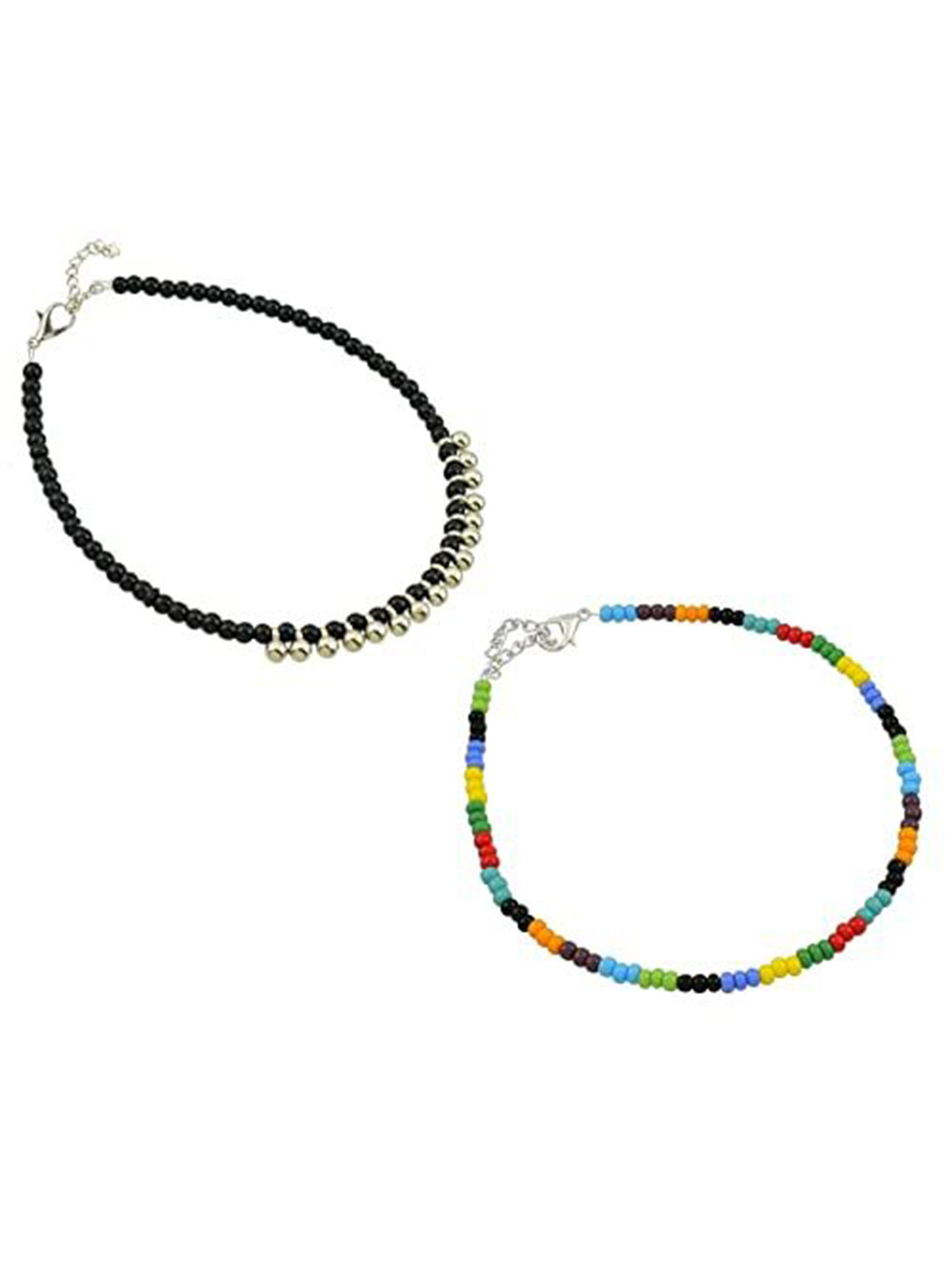 

HIGH TRENDZ Women Set of 2 Anklets, Black