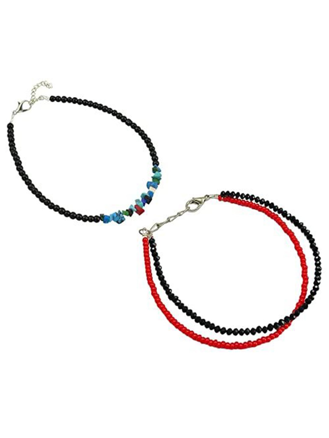 

HIGH TRENDZ Women Set of 2 Anklets, Black