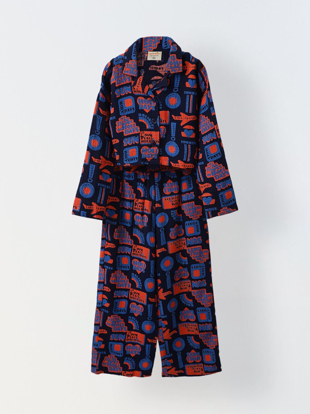 

SPUNKIES Girls Printed Shirt with Trousers, Navy blue