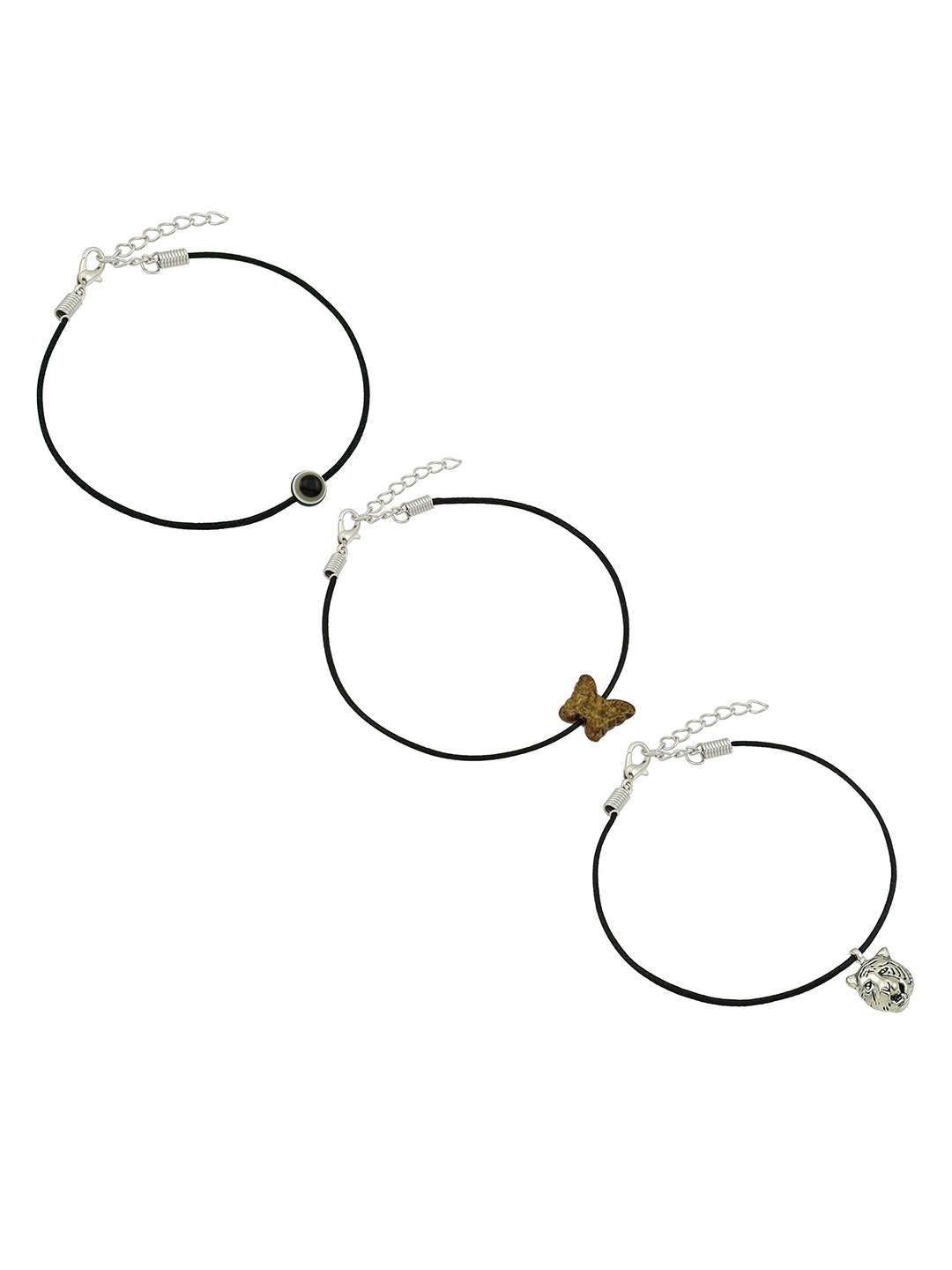 

HIGH TRENDZ Women Set of 3 Anklets, Black