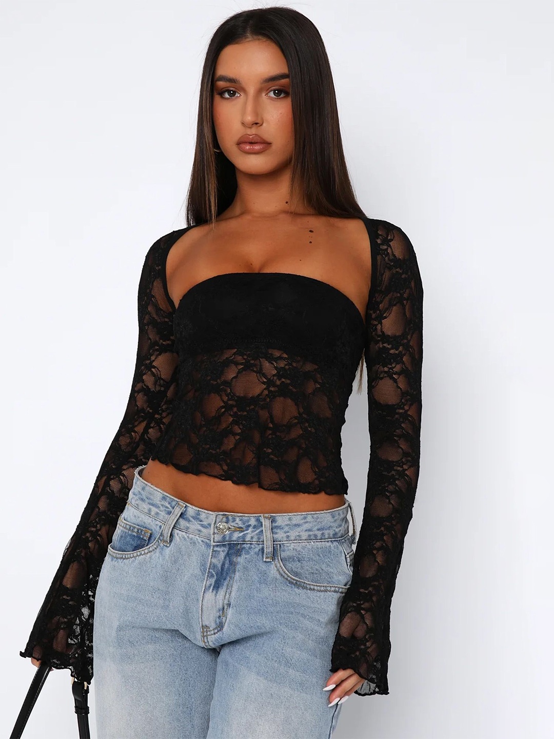 

LULU & SKY Bell Sleeve Crop Top, Black