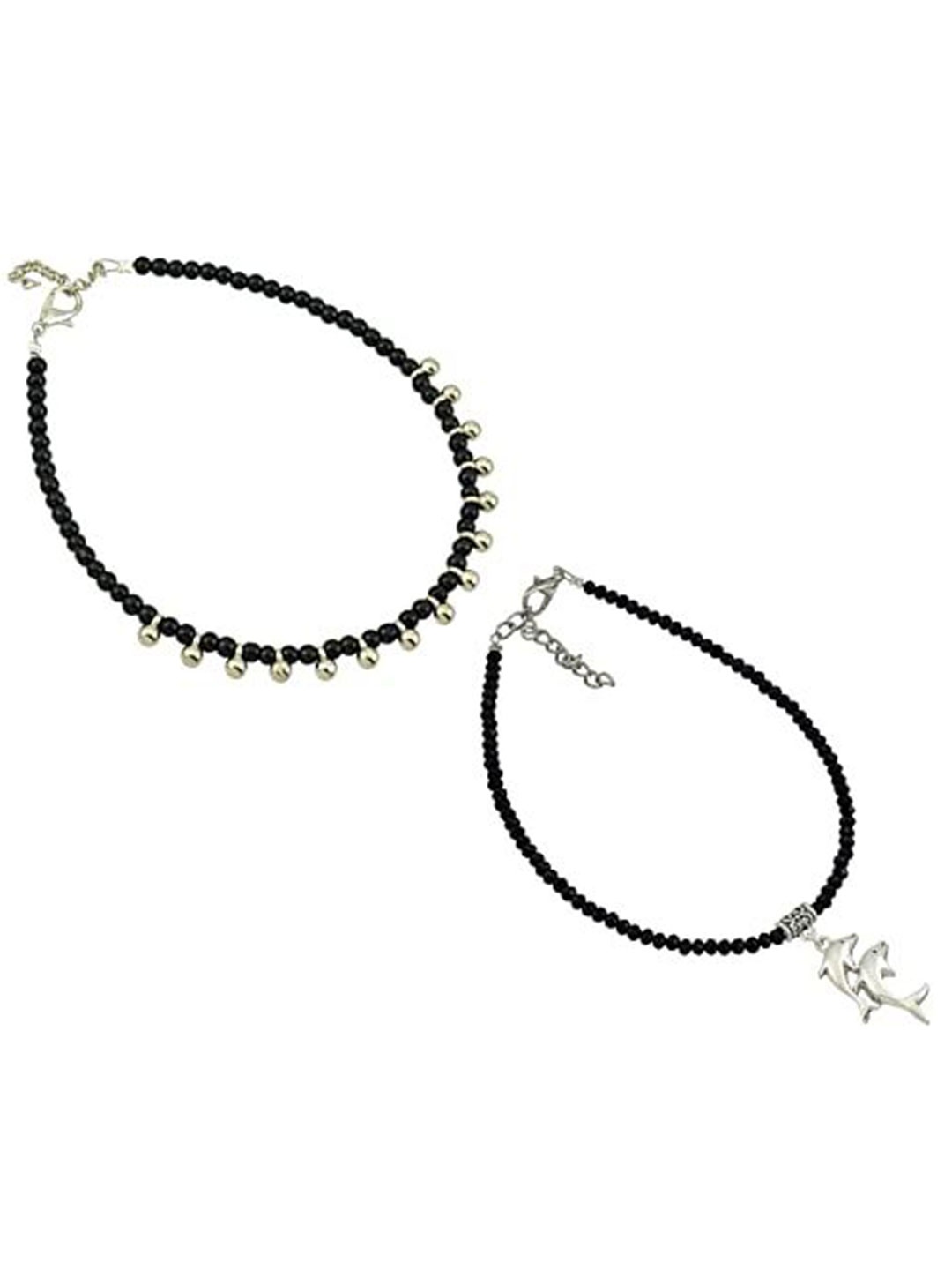 

HIGH TRENDZ Women Set of 2 Anklets, Black