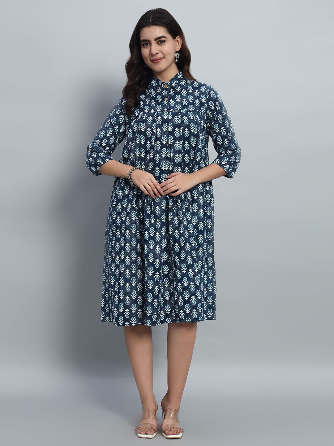 

Gujari Print A-Line Midi Dress, Blue