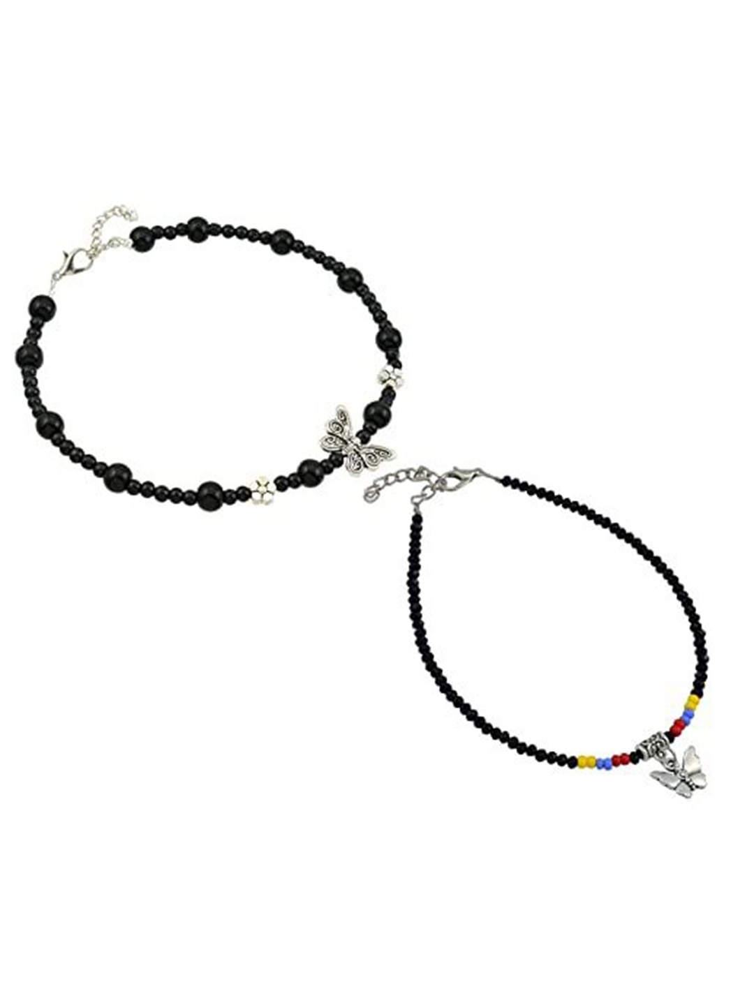 

HIGH TRENDZ Women Set of 2 Anklets, Black