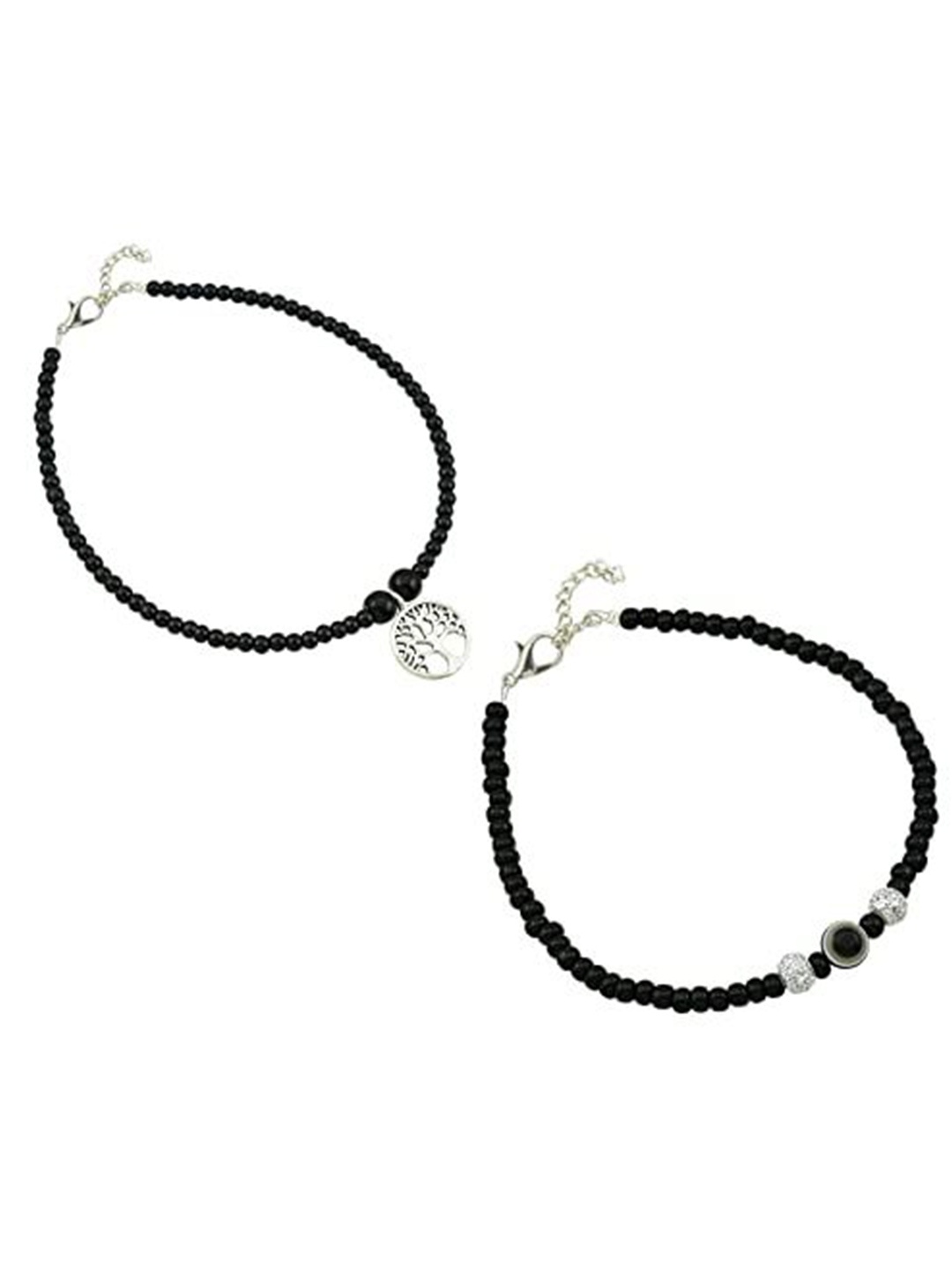 

HIGH TRENDZ Women Set of 2 Anklets, Black