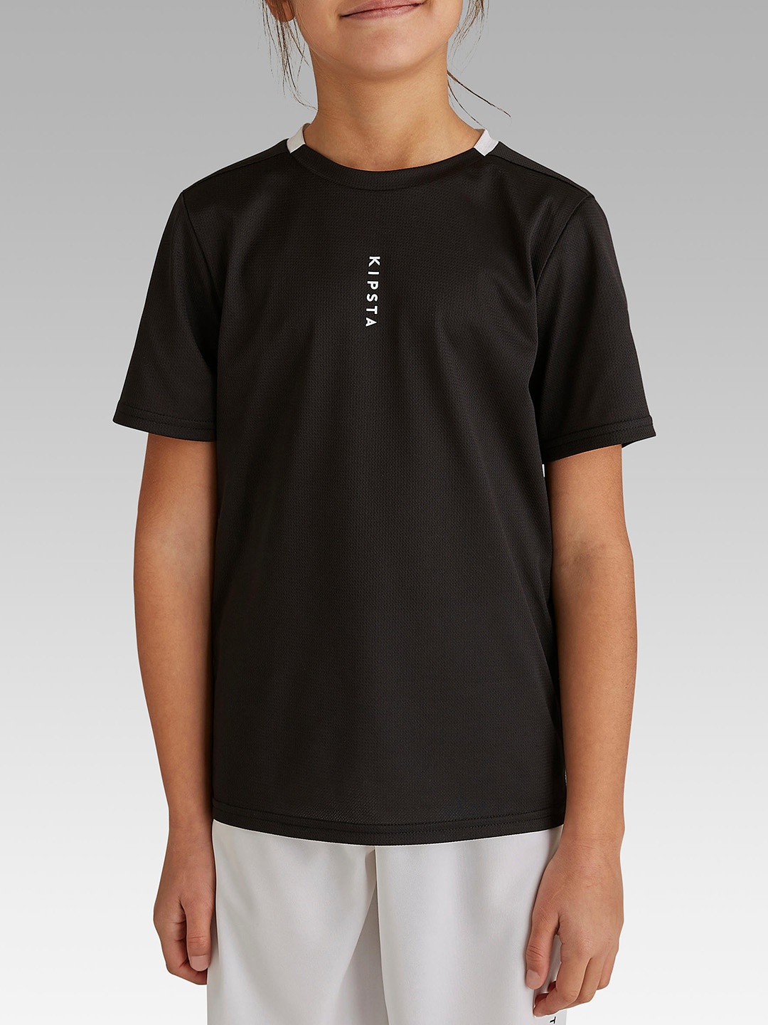 

Kipsta By Decathlon Boys Regular Fit Round Neck Tshirts, Black
