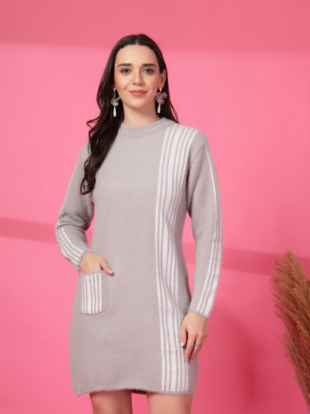 

Clora Creation Striped Woollen Dress, Grey