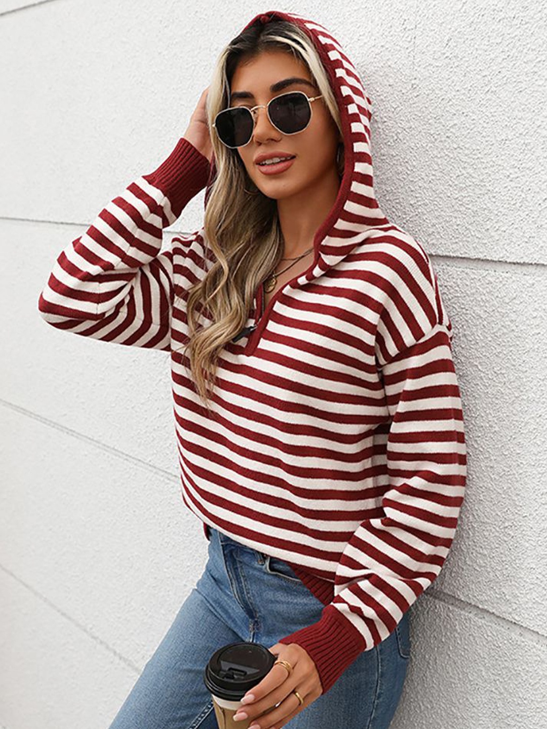 

StyleCast x Revolte Women Striped Pullover, Red