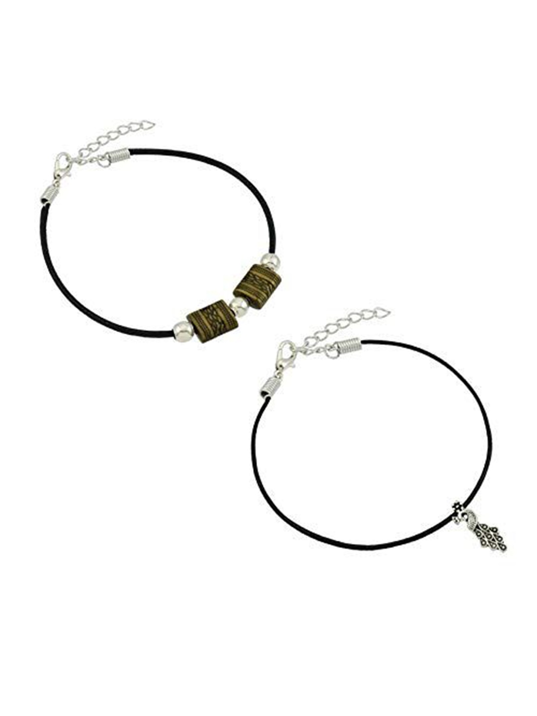 

HIGH TRENDZ Women Set of 2 Anklets, Black