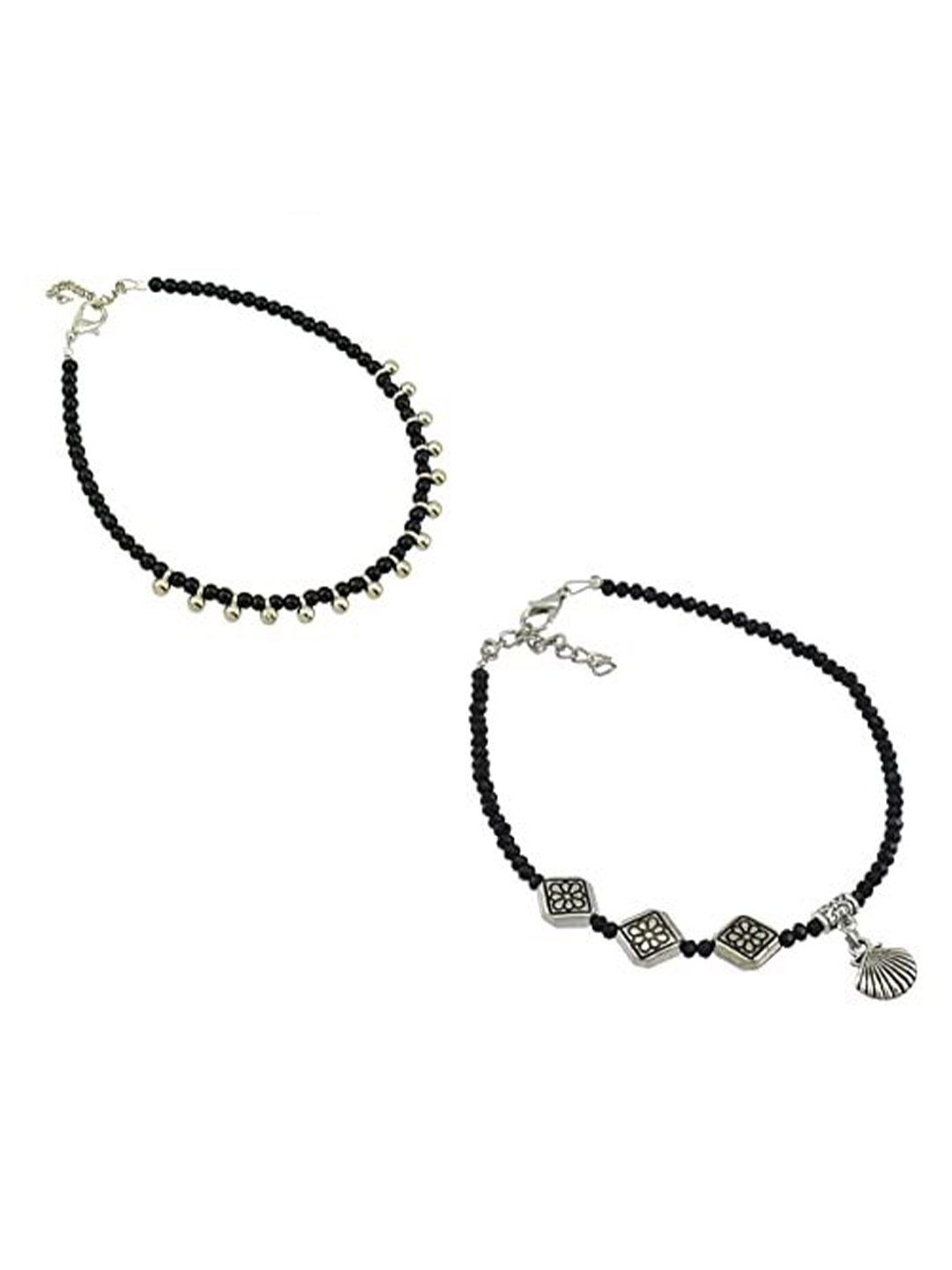 

HIGH TRENDZ Women Set of 2 Anklets, Black