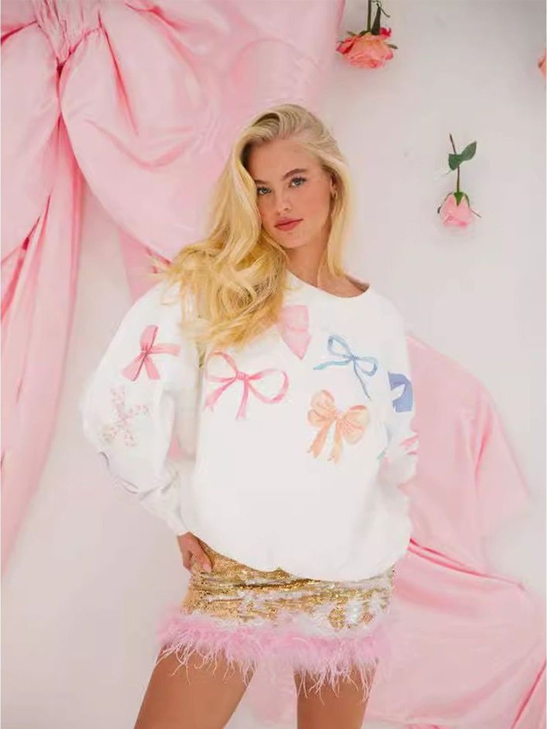 

LULU & SKY Women Printed Sweatshirt, White