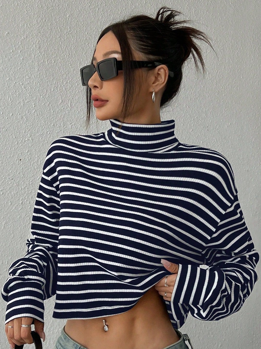 

StyleCast x Revolte Striped Crop Top, Black