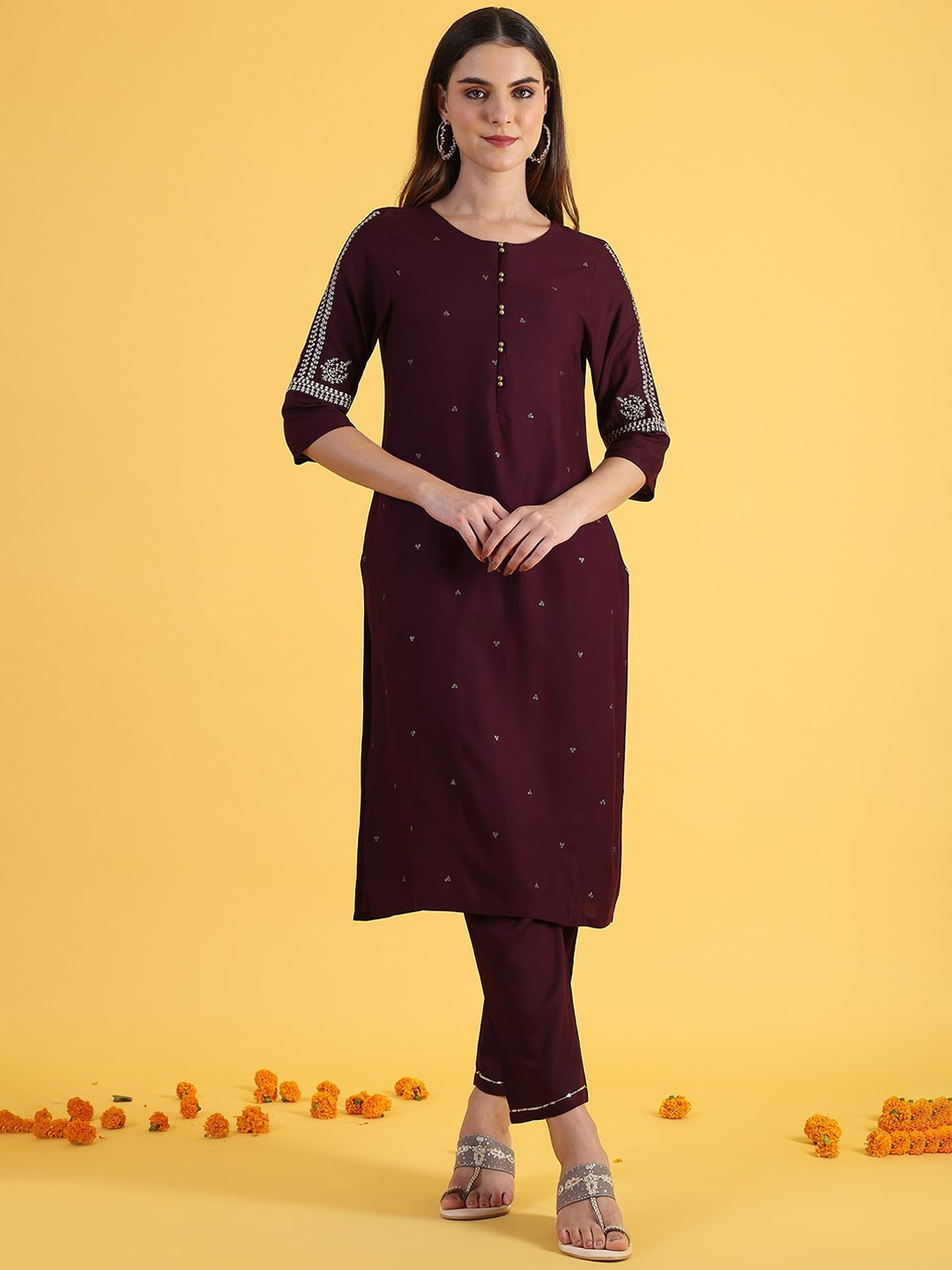 

W Women Sequinned Kurta, Purple