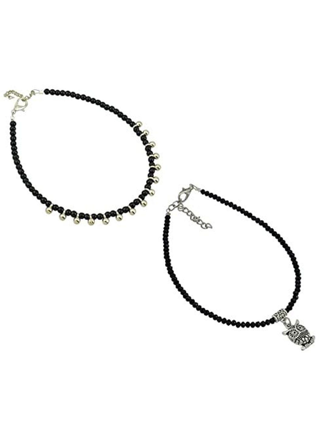 

HIGH TRENDZ Women Set of 2 Anklets, Black