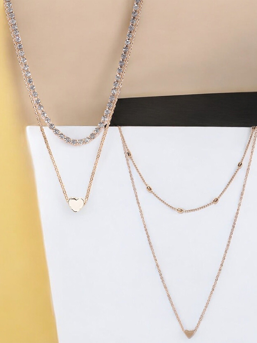

DressBerry Set Of 2 Crystals Layered Chain, Gold