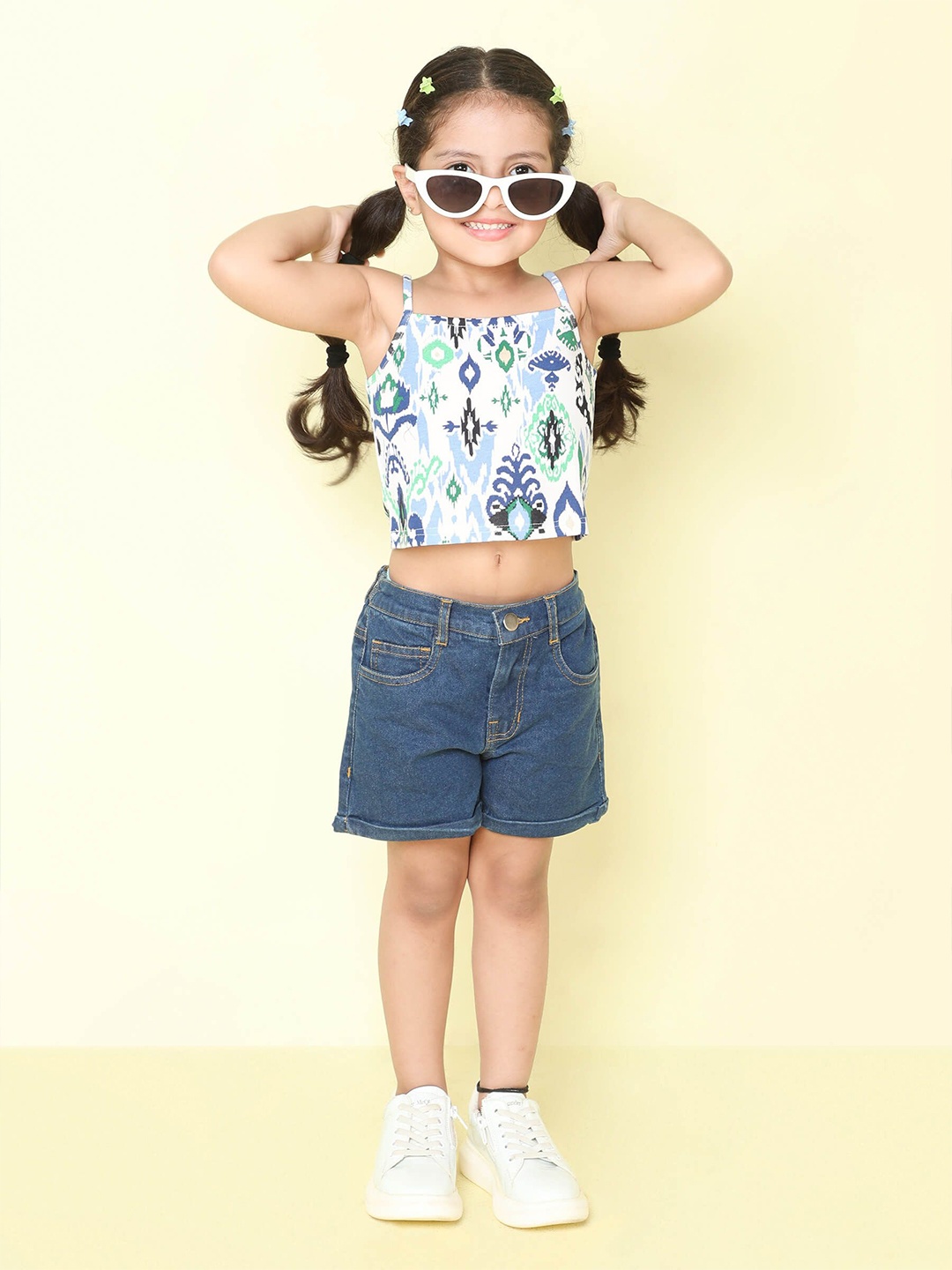 

taffykids Girls Printed Top with Shorts, Blue