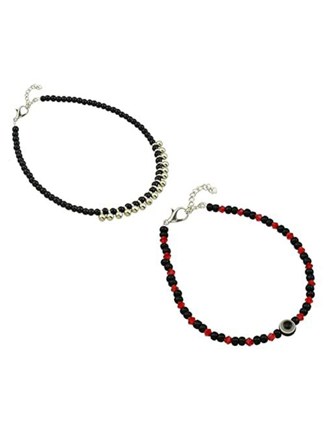 

HIGH TRENDZ Women Set of 2 Anklets, Black