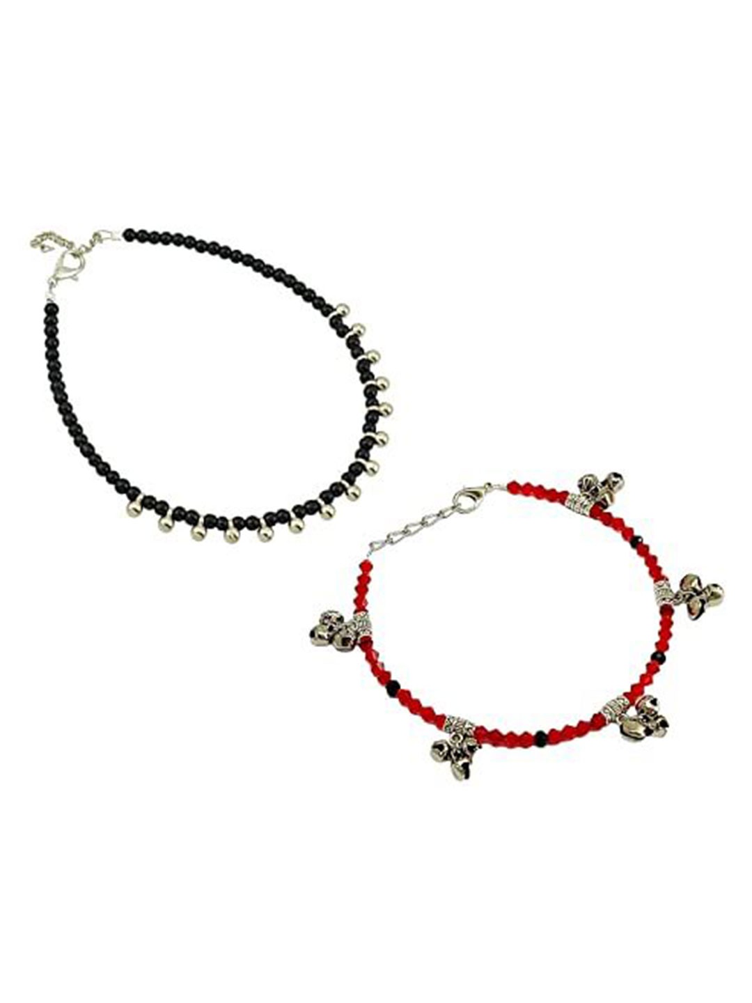 

HIGH TRENDZ Women Set of 2 Anklets, Black