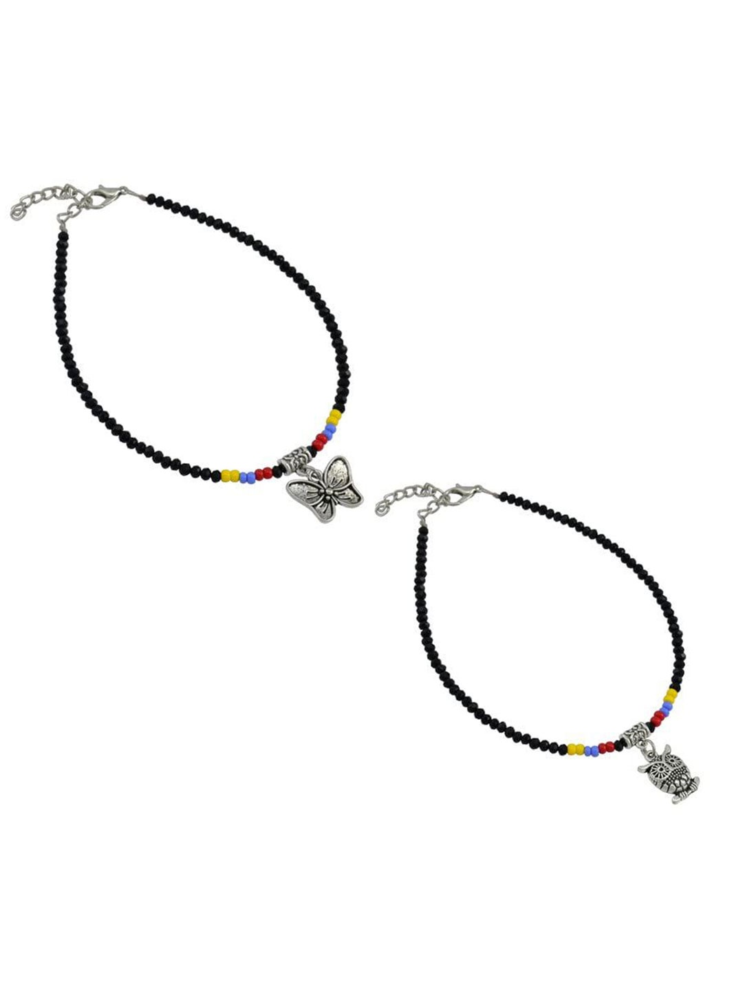 

HIGH TRENDZ Women Set of 2 Anklets, Black