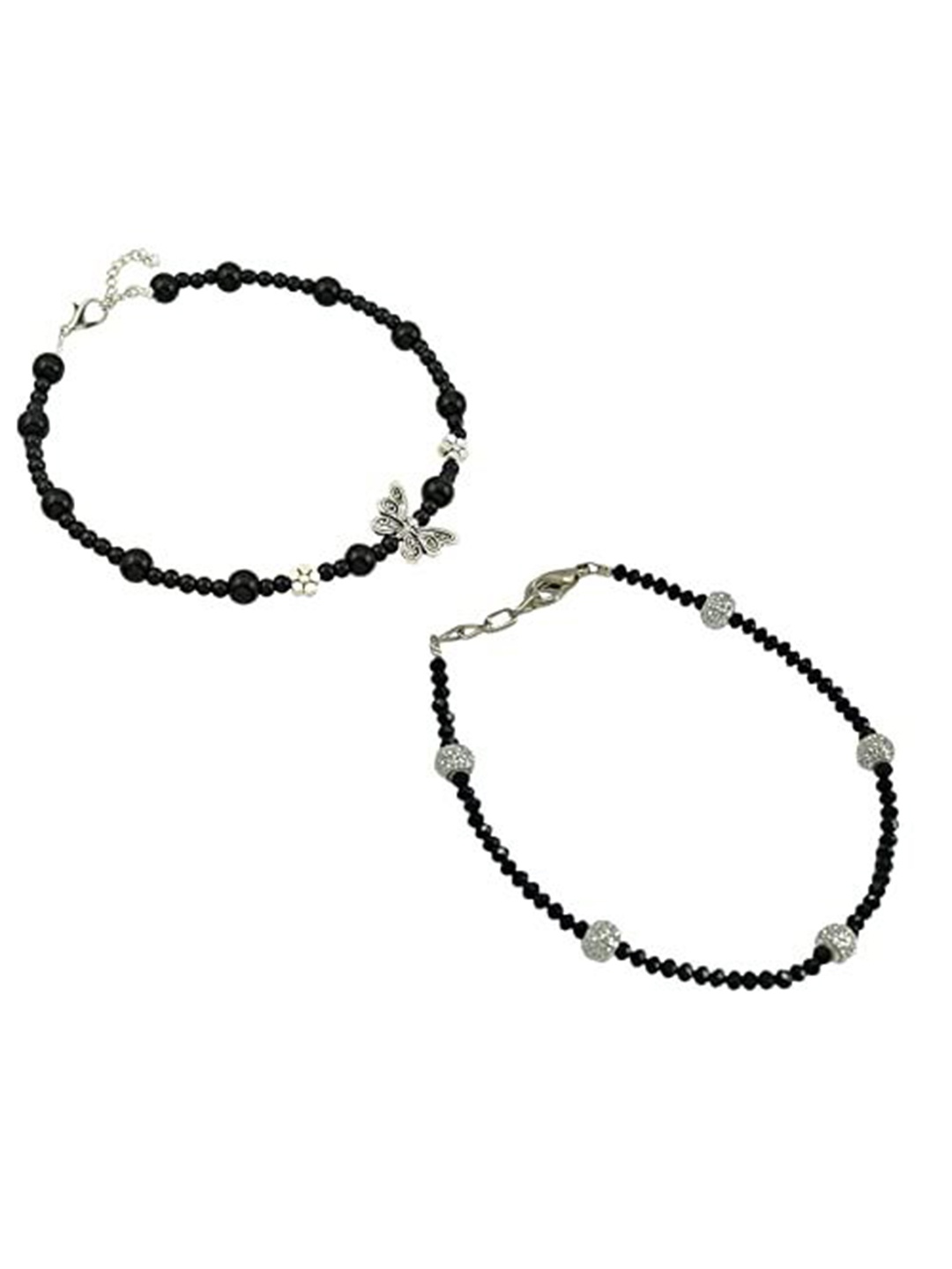 

HIGH TRENDZ Women Set of 2 Anklets, Black