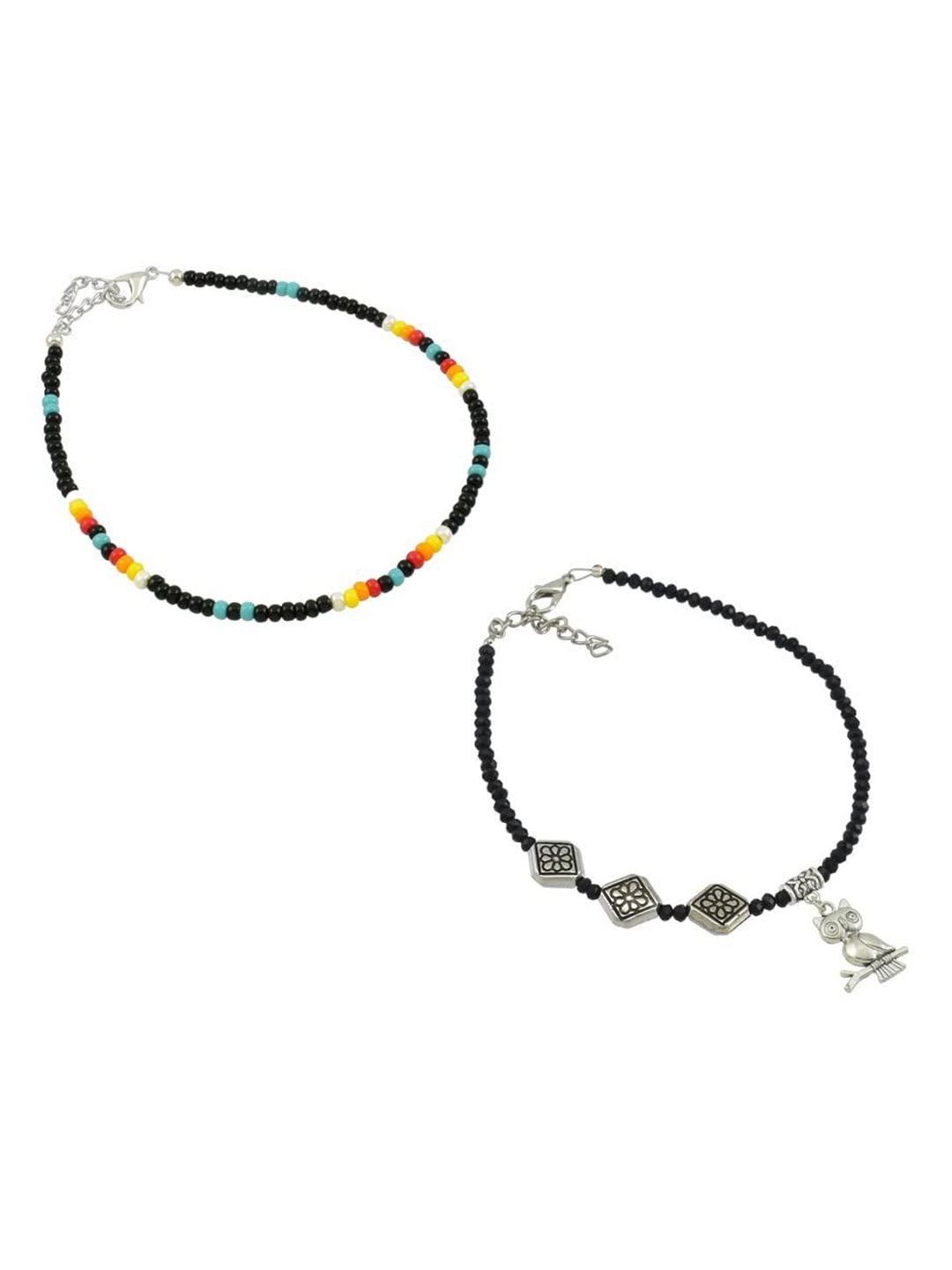 

HIGH TRENDZ Women Set of 2 Anklets, Black