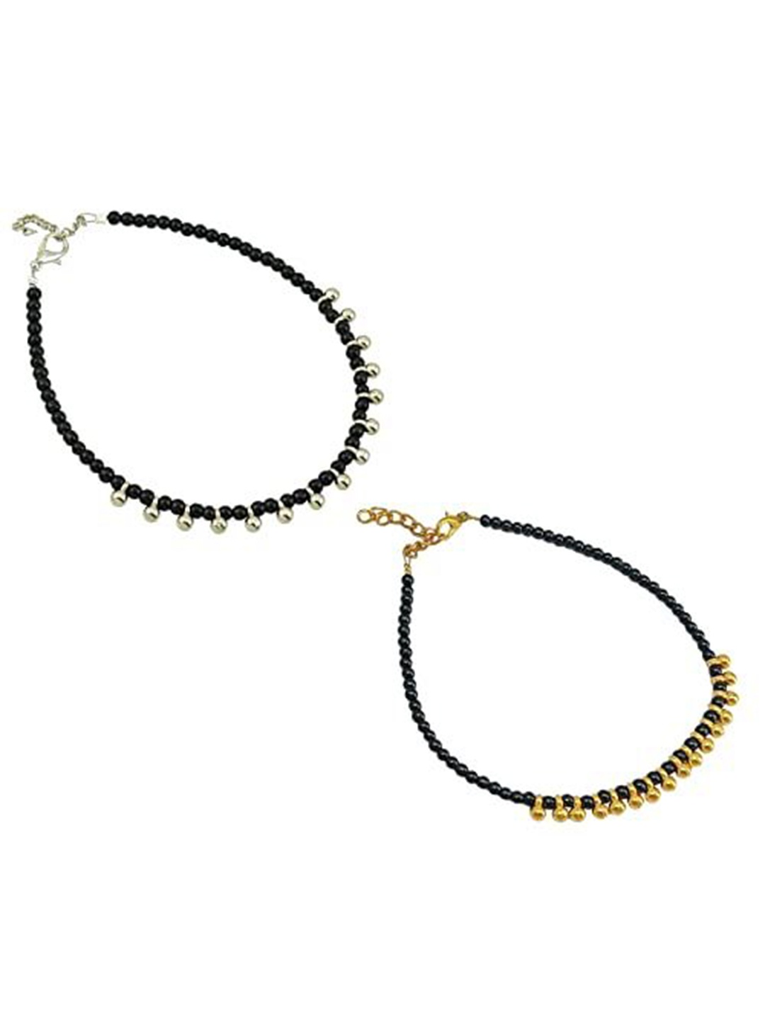 

HIGH TRENDZ Women Set of 2 Anklets, Black