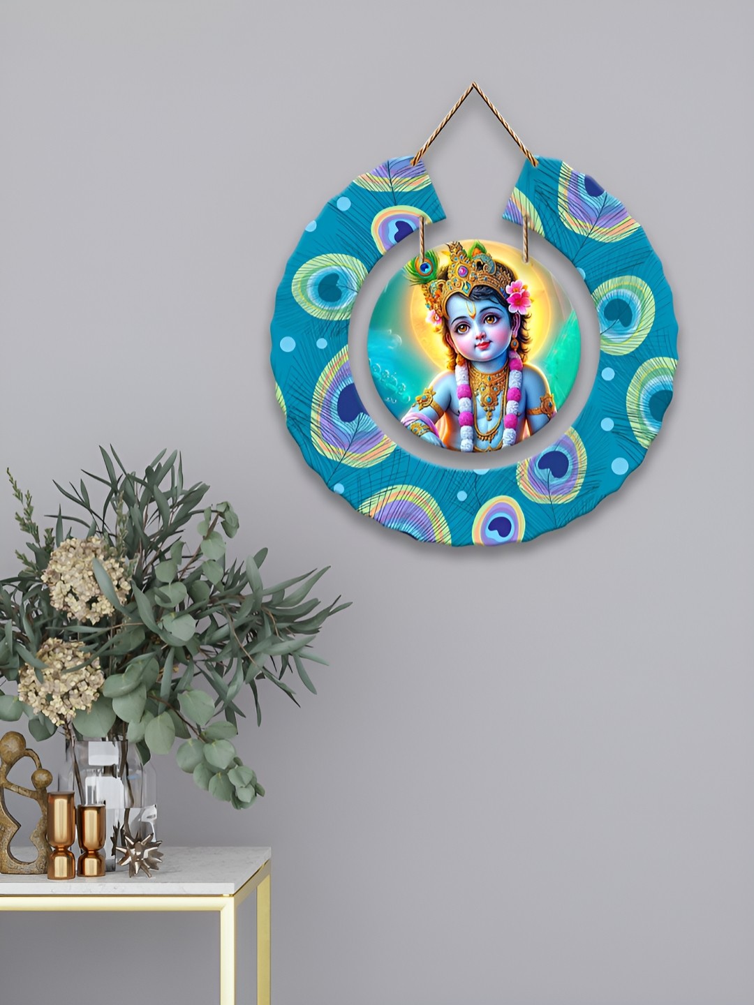 

ArtVibes Blue & Yellow Printed Wooden Wall Hanging