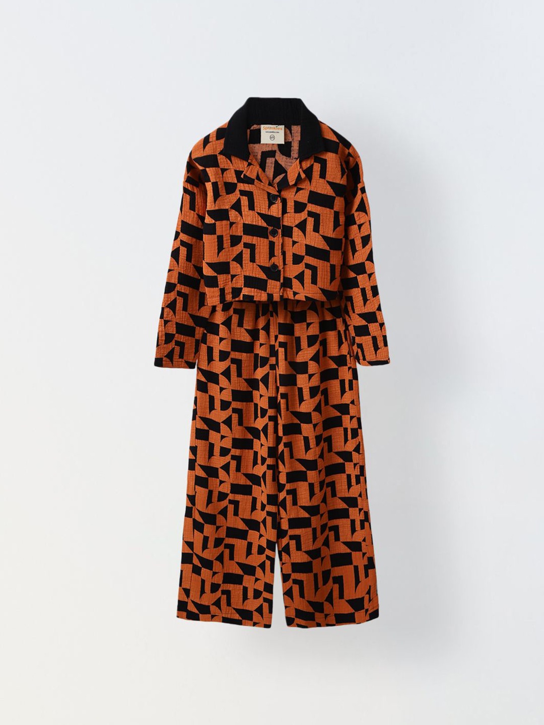 

SPUNKIES Girls Printed Shirt with Trousers, Orange